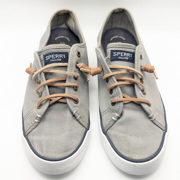 Sperry Pier View Gray Slip On Leather Laces Low Top Fashion Sneakers Women's 8 - Picture 2 of 9